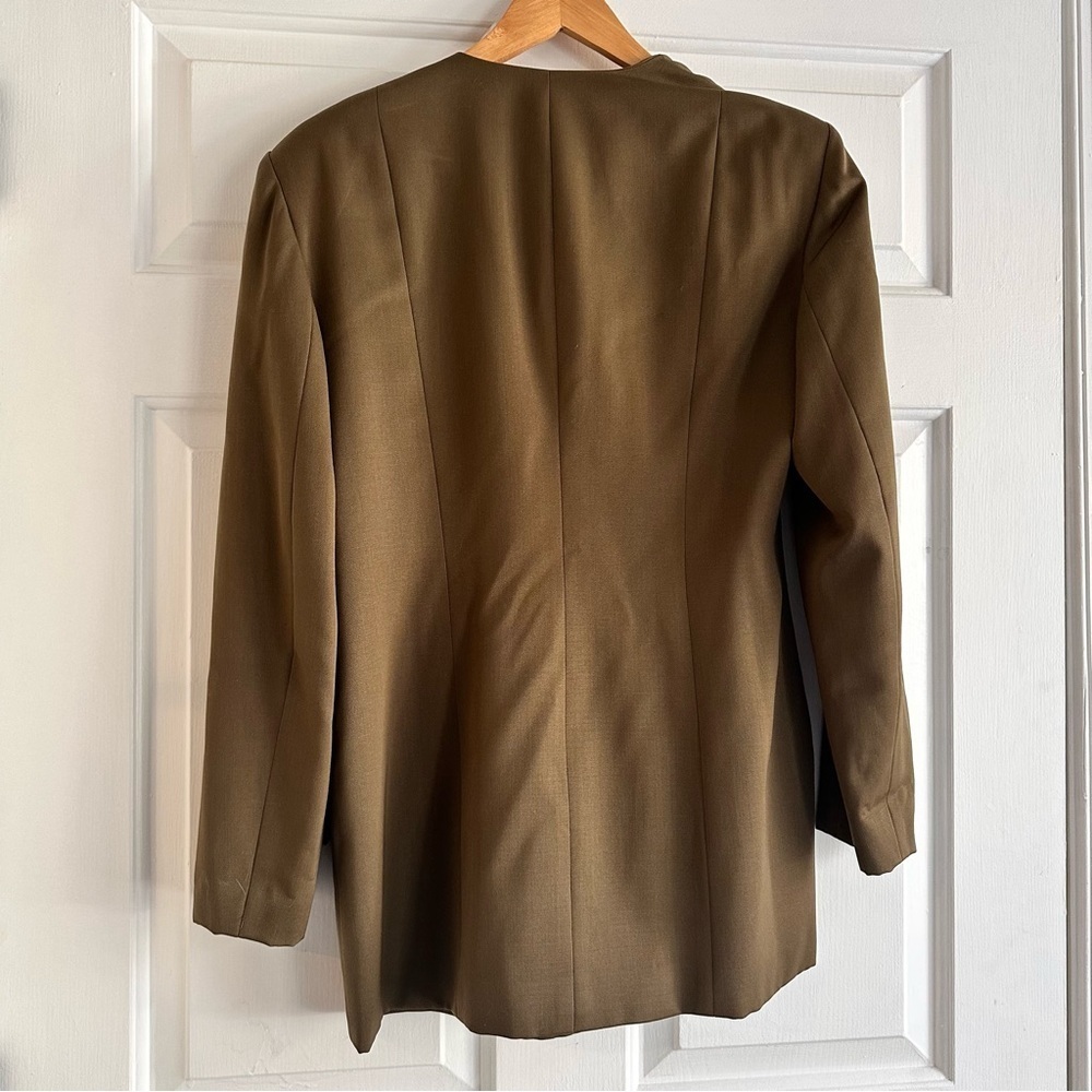 Vintage 90s Oversized Olive Green Wool Double Breasted Blazer Size 8 - Picture 7 of 9